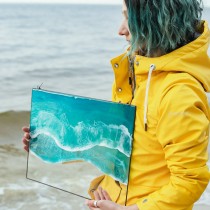 Lonjew Art Resin - Sea Wave Resin Art, Beach Coastal Decor, Ocean Wall Hanging, Fluid Seascape Painting, Framed Rectangular Panel, Nautical Decor (Wave 2)