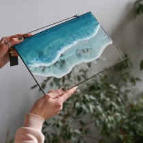 Lonjew Art Resin - Fluid Resin Art, Sea & Ocean Wall Hanging, Beach Wave Framed Picture, Rectangle Window Panel, Seascape Coastal Home Decor, Handmade (Wave 2)