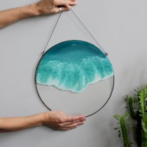 Lonjew Resin Art - Framed Sea Art, Resin Wall Picture, Ocean Wave Home Decor, Beach Coastal Artwork, Round Window Panel, Nautical Decor, Made (One Wave)