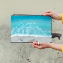 Lonjew Art Resin - Fluid Resin Art, Sea & Ocean Wall Hanging, Beach Wave Framed Picture, Rectangle Window Panel, Seascape Coastal Home Decor, Handmade (Wave 1)