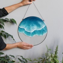 Lonjew Resin Art - Framed Sea Art, Resin Wall Picture, Ocean Wave Home Decor, Beach Coastal Artwork, Round Window Panel, Nautical Decor, Made (Two Waves)
