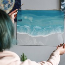 Lonjew Art Resin - Sea Wave Resin Art, Beach Coastal Decor, Ocean Wall Hanging, Fluid Seascape Painting, Framed Rectangular Panel, Nautical Decor (Wave 1)