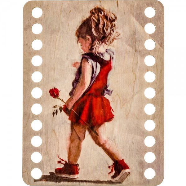 Lonjew Girl in Red Dress Themed Wood Painting, Wooden Thread Organizer LLZ-003(М-9) 