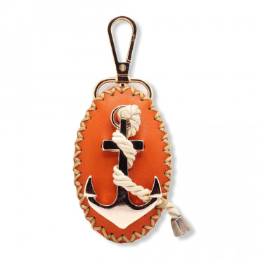 LOCKIE Genuine Leather Keychain, Handmade Anchor Key Chain with Clip Fob Ring (Orange)