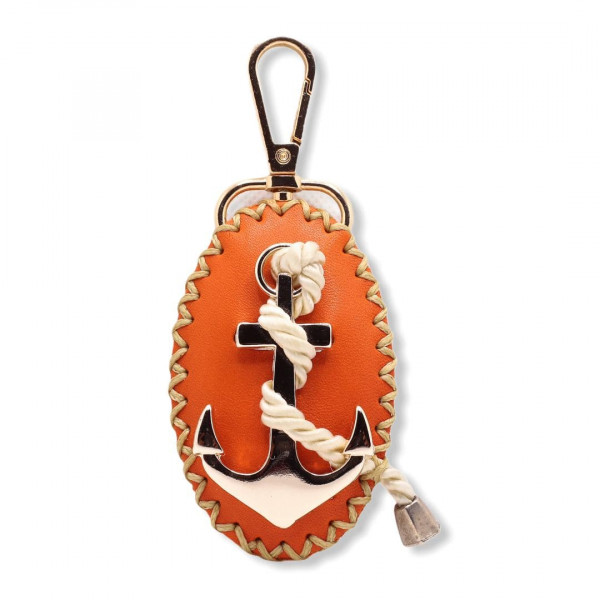 LOCKIE Genuine Leather Keychain, Handmade Anchor Key Chain with Clip Fob Ring (Orange) 