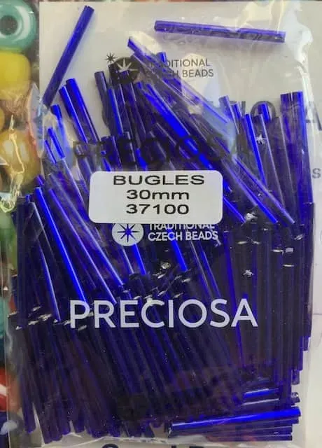 Preciosa Bugles Beads 37100 30mm 3.5 Oz Square