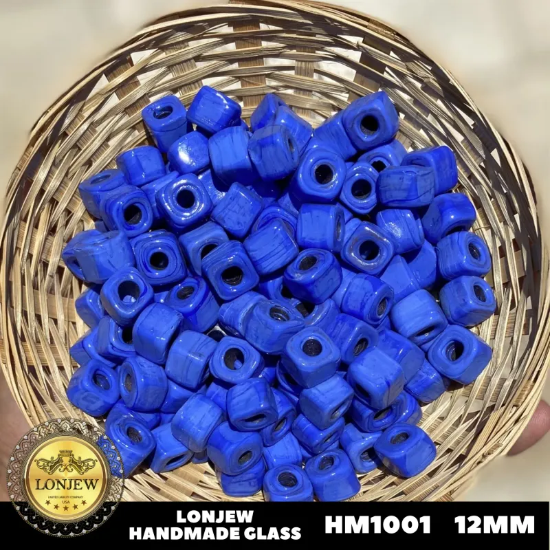 Lonjew Handmade Glass Beads Indigo Blue HM1001 Square 10Pcs 12mm