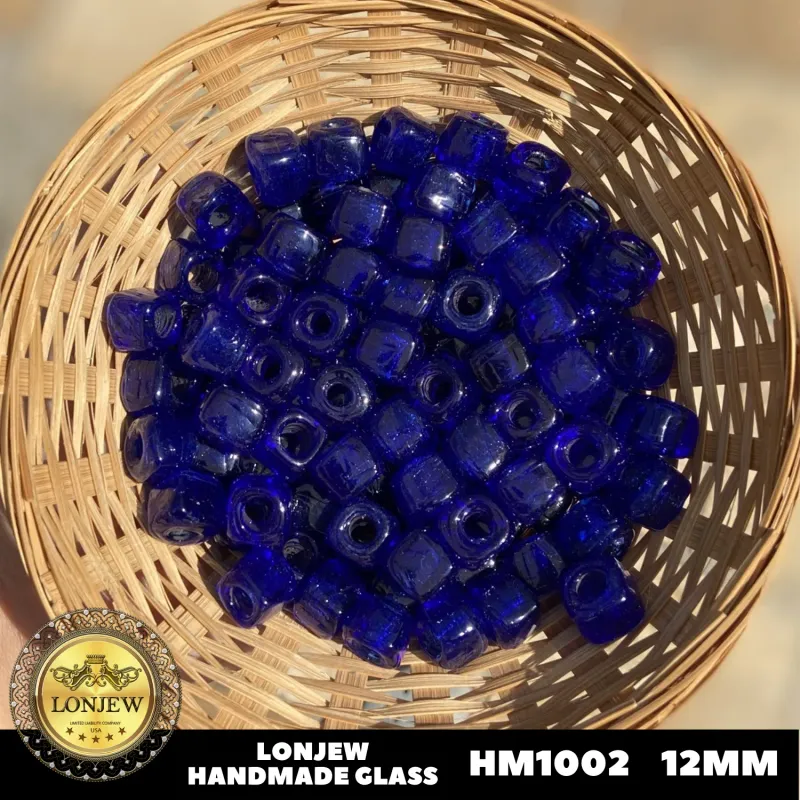 Lonjew Handmade Glass Beads Navie Blue HM1002 Square 10Pcs 12mm