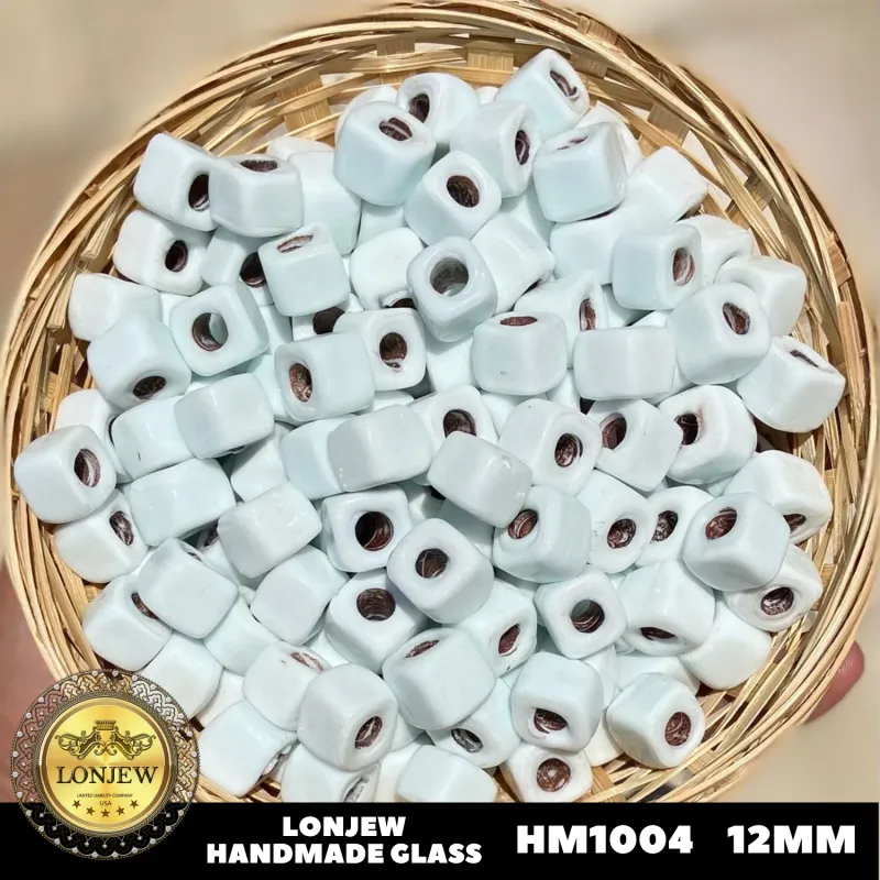 Lonjew Handmade Glass Beads White HM1004 Square 10Pcs 12mm