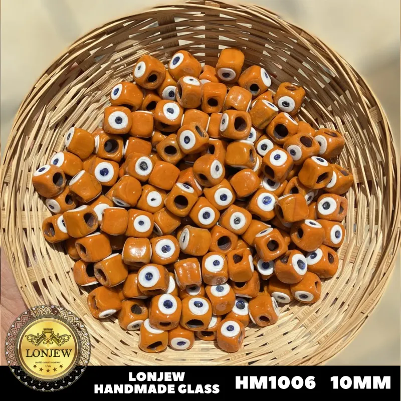 Lonjew Handmade Glass Beads Orange HM1006 Square 10Pcs 10mm