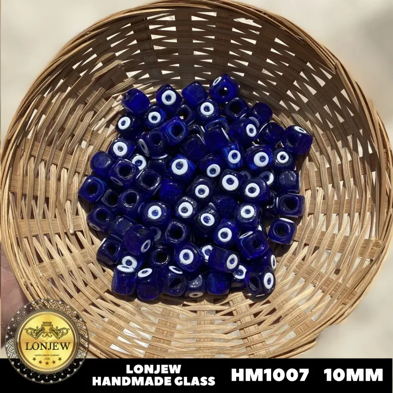Lonjew Handmade Glass Beads Navy Blue HM1007 Square 10 Pcs 10mm