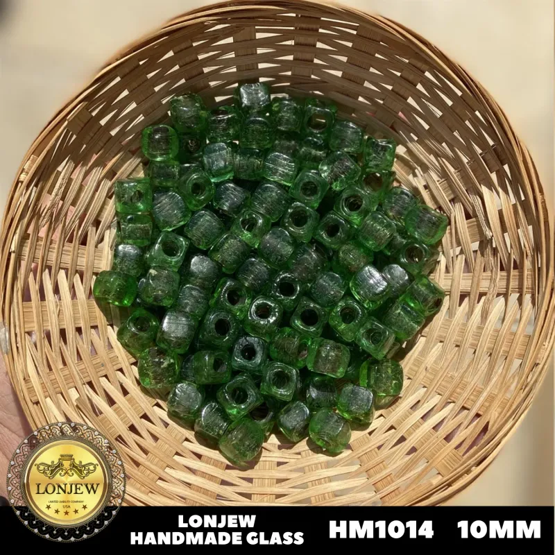 Lonjew Handmade Glass Beads Emerald Color HM1014 Square 10Pcs 10mm