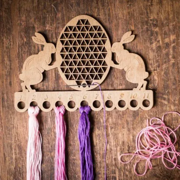 Wooden Thread Embroidery Organizer, Easter Rabbits, Floss Holder, Crochet Yarn Keeper, DIY Cross Stitch kit, Needlepoint Tool, Gift Grandma