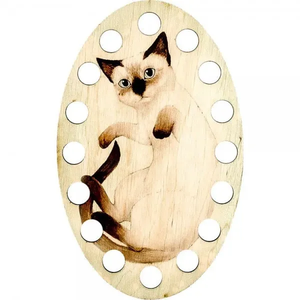 Lonjew EmbroideryThread Sorter Siamese Cat Illustration Themed Wooden Art Painted