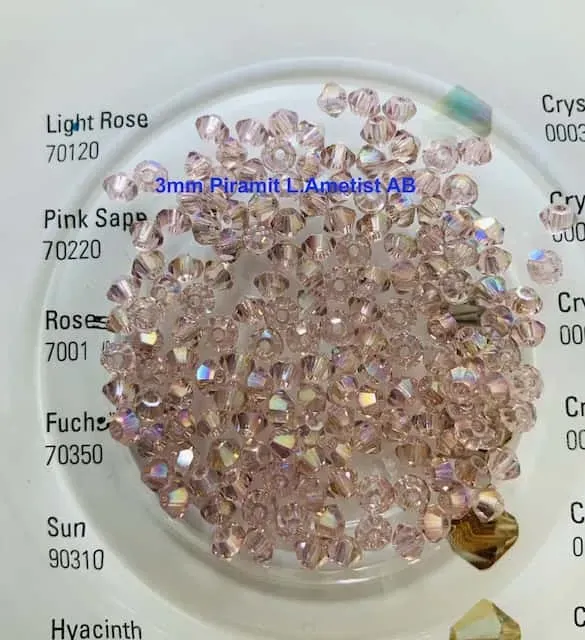 Preciosa Crystal Beads 3mm 20020 Light Ametist AB 110 Pcs Pyramid 3