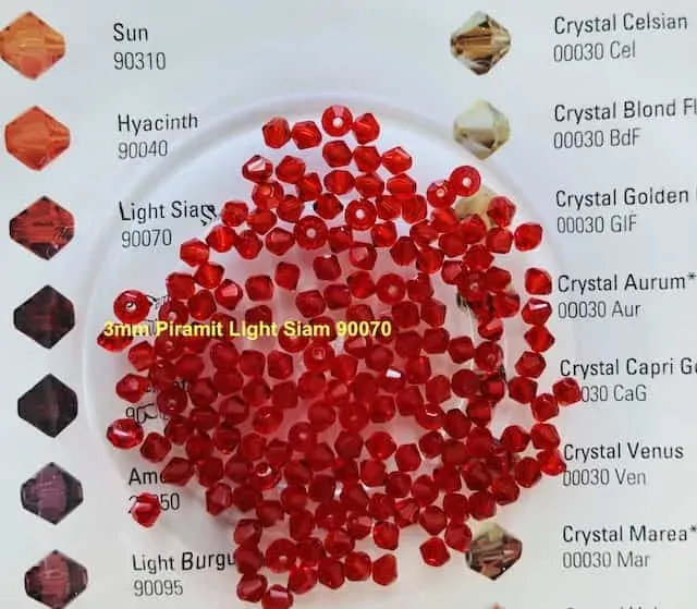Preciosa Crystal Beads 3 mm 90070 Red 110 Pcs Pyramid 3