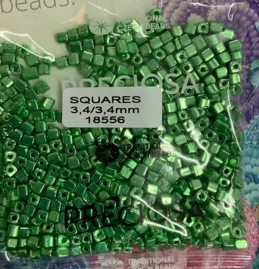 Preciosa Squares-RH Round Hole Beads 3.5 Oz 18556 3.4/3.4 mm