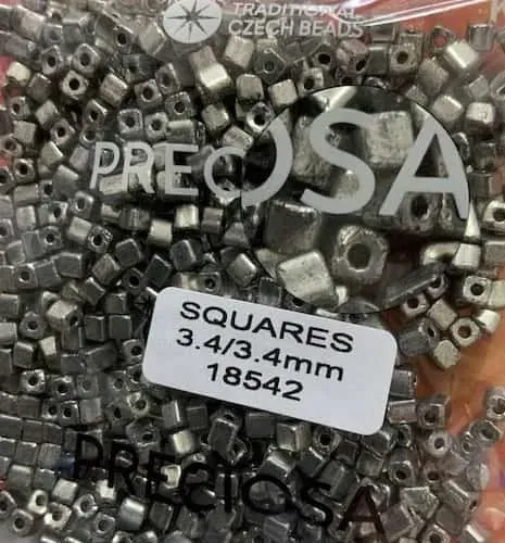 Preciosa Squares-RH Round Hole Beads 3.5 Oz 18542 3.4/3.4 mm 5
