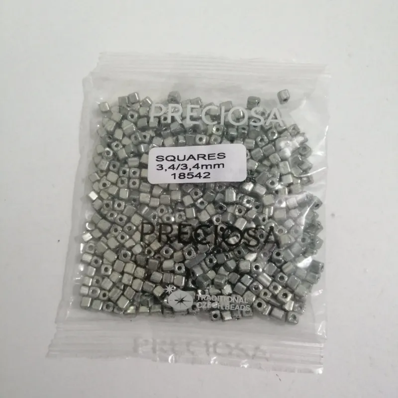 Preciosa Squares-RH Round Hole Beads 3.5 Oz 18542 3.4/3.4 mm