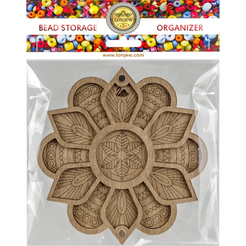 Lonjew Bead Container Wood Flower with Needle Magnet — photo 11