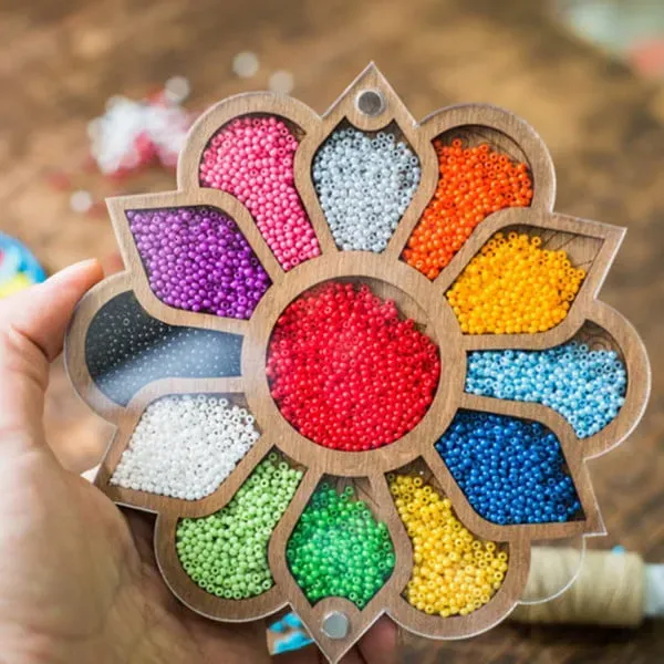 Lonjew Bead Container Wood Flower with Needle Magnet 3