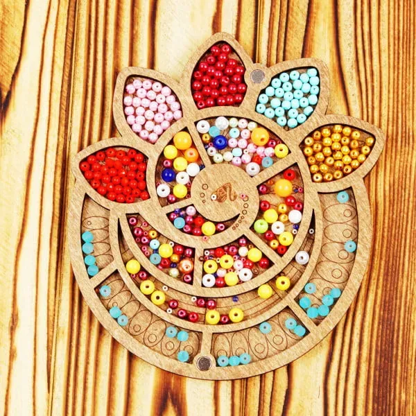 Lonjew Bead Organizer Wooden Flower Containerr