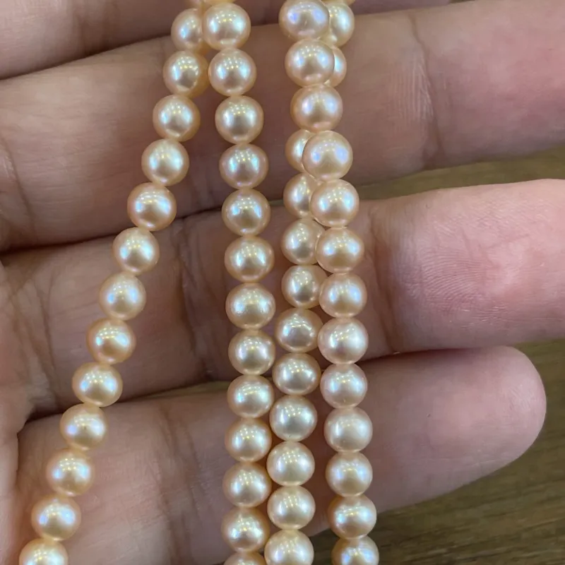 Lonjew Real Pearls 5-5.5mm AAA Grade Quality Approx 76 Pcs One Strand (Pink Color) 5
