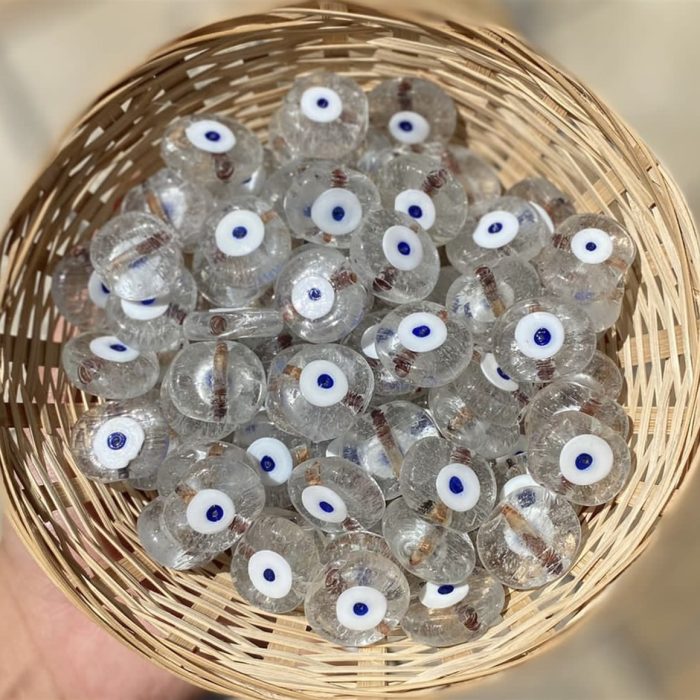 Lonjew Handmade Evil Eye Glass Beads Transparent HM1076 10Pcs 22mm
