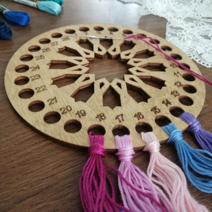 Lonjew Round Thread Sorter with Needle Holder Magnet - Wooden Art Embroidery Floss Organizer Design 1