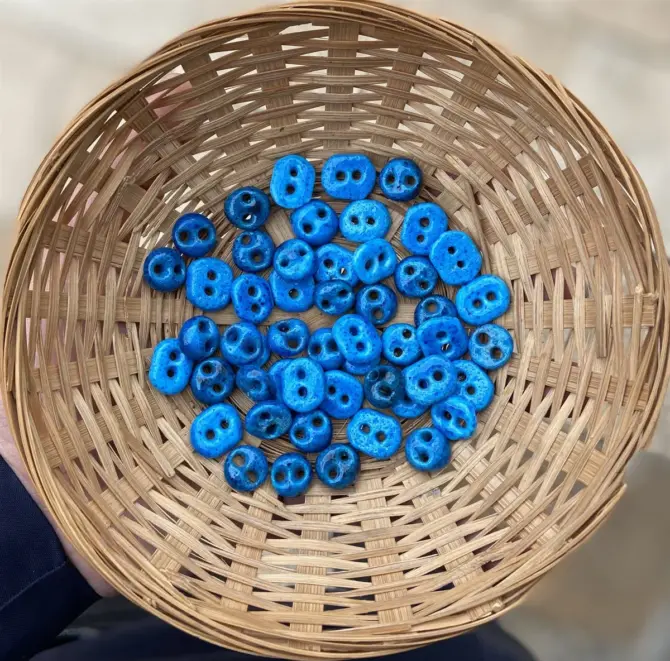 Lonjew Handmade Assyrian Twin Beads Blue HM1169 10pcs 15mm