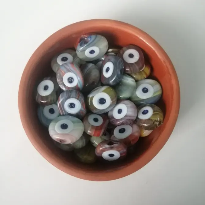 Lonjew Handmade Evil Eye Glass Beads Marbling Color HM1074 10Pcs 22mm - Image 3