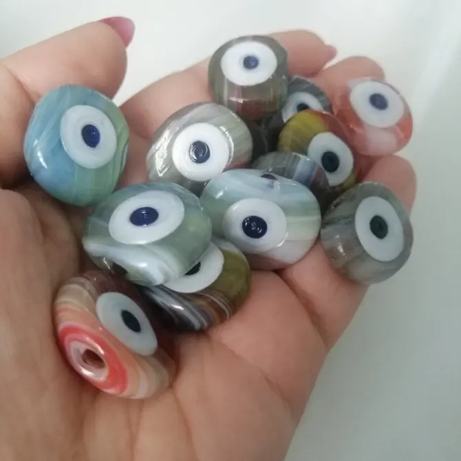 Lonjew Handmade Evil Eye Glass Beads Marbling Color HM1074 10Pcs 22mm - Image 5