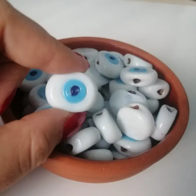 Lonjew Handmade Evil Eye Glass Beads White HM1065 10Pcs 22mm - Image 3