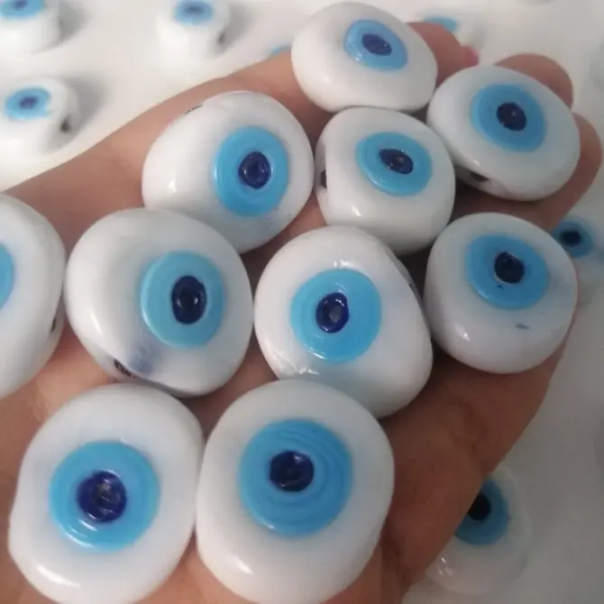 Lonjew Handmade Evil Eye Glass Beads White HM1065 10Pcs 22mm - Image 6