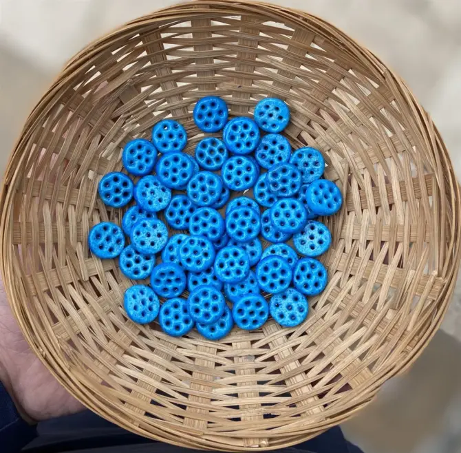 Lonjew Handmade Assyrian Exotic Beads Blue HM1170 10pcs 15mm