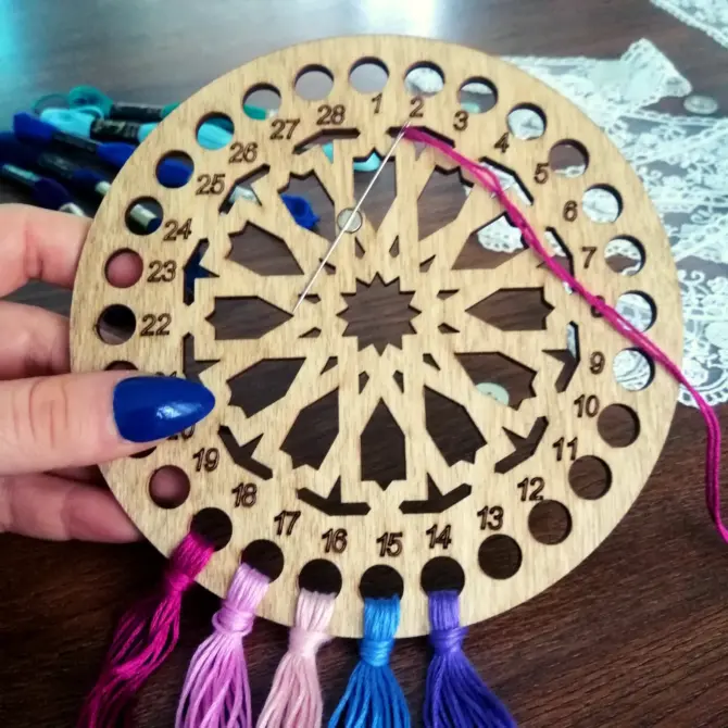 Wooden Cross Stitch Organizer with Small Needle Holder Magnet - Design11 - Image 10