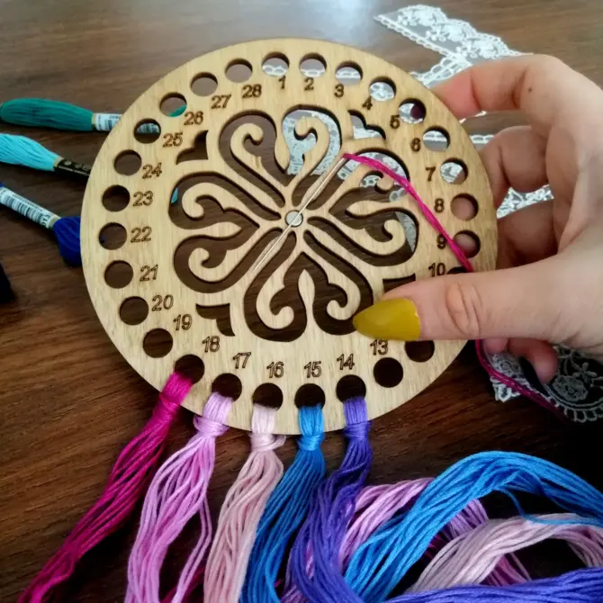 Wooden Cross Stitch Organizer with Small Needle Holder Magnet - Design7 - Image 11