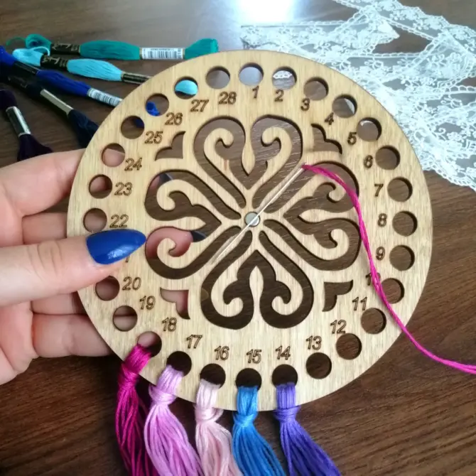 Wooden Cross Stitch Organizer with Small Needle Holder Magnet - Design7 - Image 2