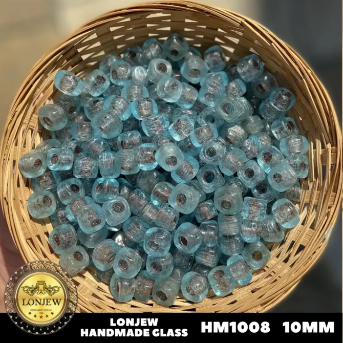 Lonjew Handmade Glass Beads Transparent Blue HM1008 Square 10 Pcs 10mm