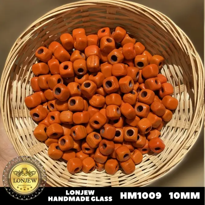 Lonjew Handmade Glass Beads Orange HM1009 Square 10 Pcs 10mm