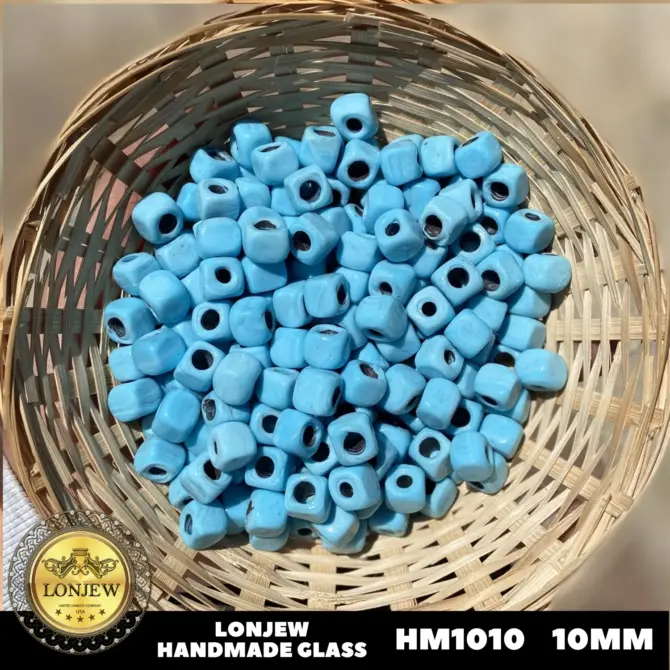 Lonjew Handmade Glass Beads Turquoise HM1010 Square 10Pcs 10mm