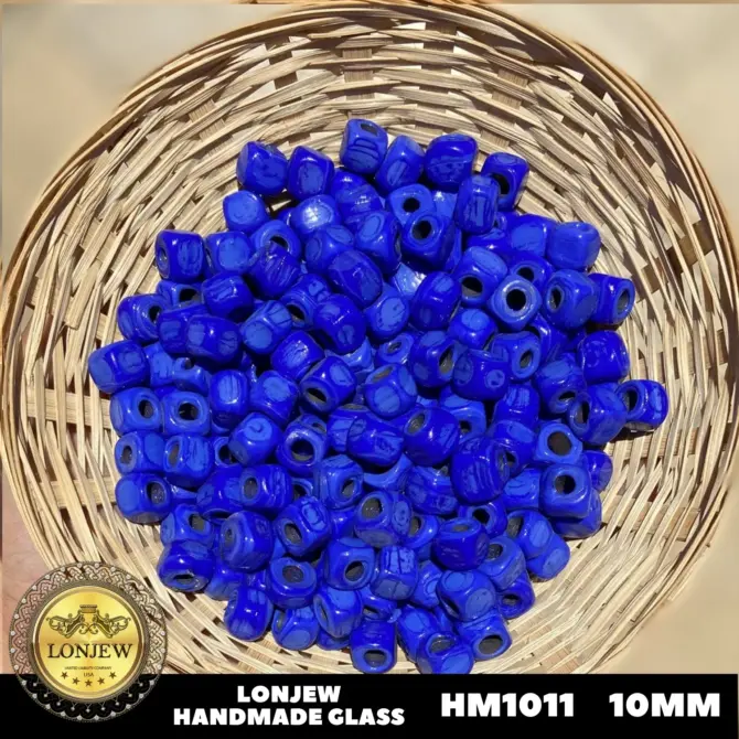 Lonjew Handmade Glass Beads Persian Blue HM1011 Square 10Pcs 10mm