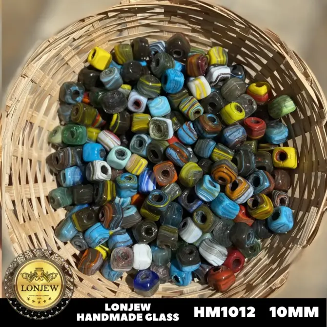Lonjew Handmade Glass Beads Marbling Color HM1012 Square 10Pcs 10mm