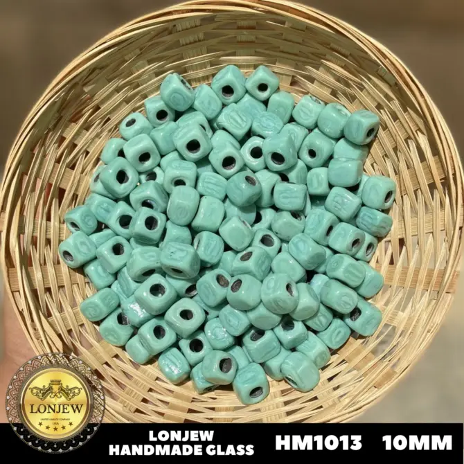Lonjew Handmade Glass Beads Turquoise Color HM1013 Square 10Pcs 10mm