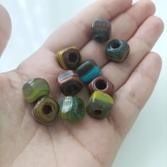 Lonjew Handmade Glass Beads Marbling Color HM1012 Square 10Pcs 10mm - Image 2