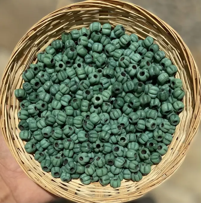 Lonjew Handmade Macaroni Glass Beads Green HM1129 10Pcs 7mm