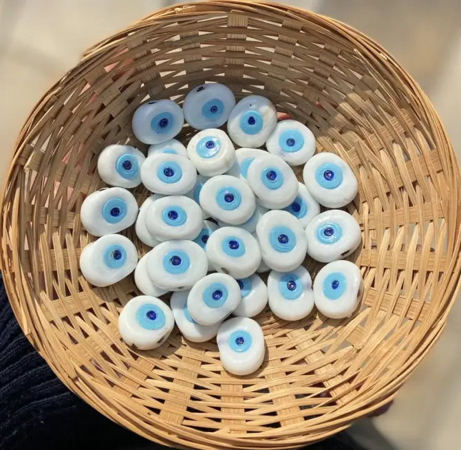 Lonjew Handmade Evil Eye Glass Beads White HM1065 10Pcs 22mm