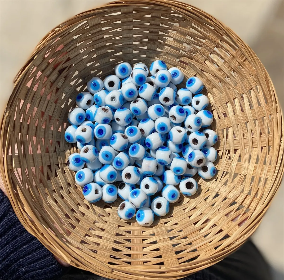 Lonjew Handmade Round Eye Design Glass Beads White HM1105 10Pcs 11mm