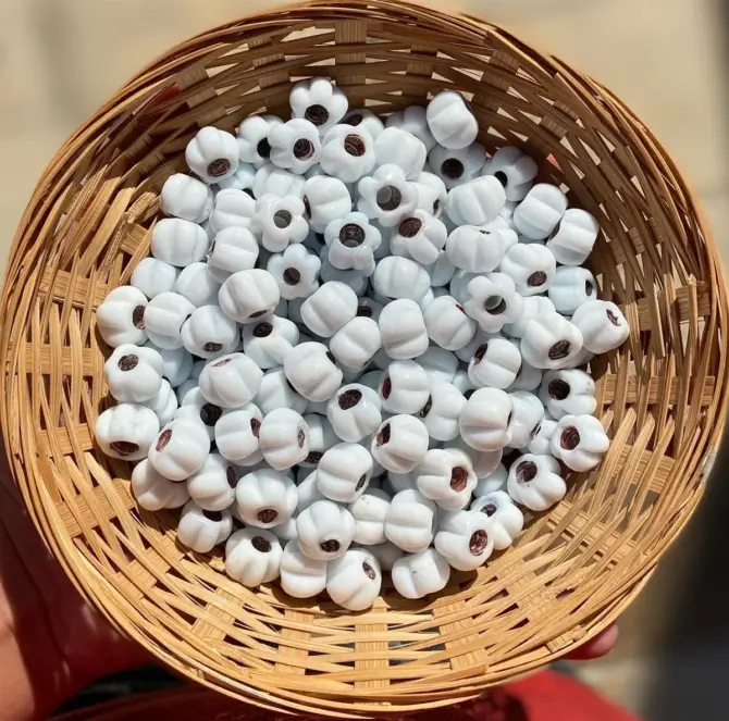 Lonjew Handmade Macaroni Glass Beads White HM1117 10Pcs 10mm