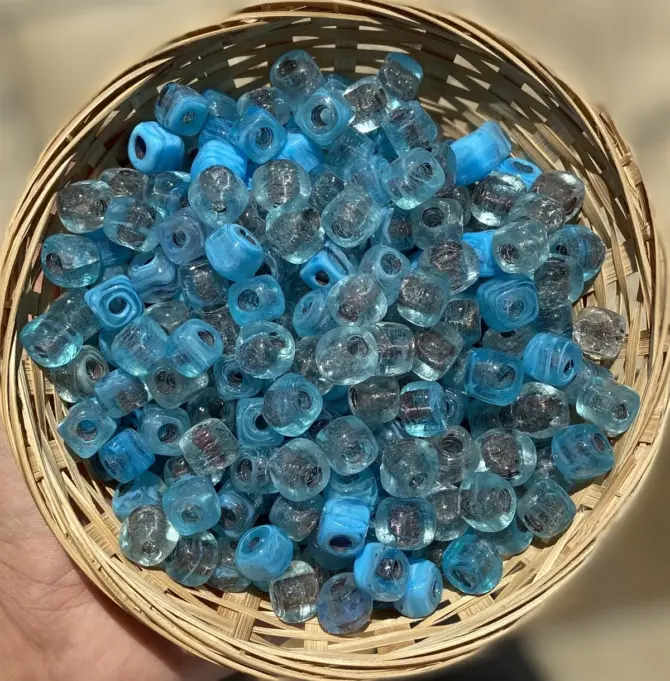 Lonjew Handmade Square Glass Beads Transparent Blue HM1023 10Pcs 10mm